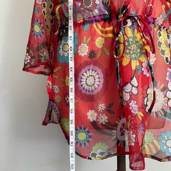 Boho Floral Sheer Tunic Dress with Sequin Beaded Neckline - Picture 7 of 13